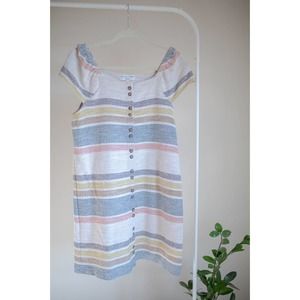 Madewell Texture & Thread Dress Cap Sleeve Button Front Striped Comfy SZ Medium